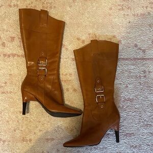 Via Spiga Tan Leather Heeled Boots
